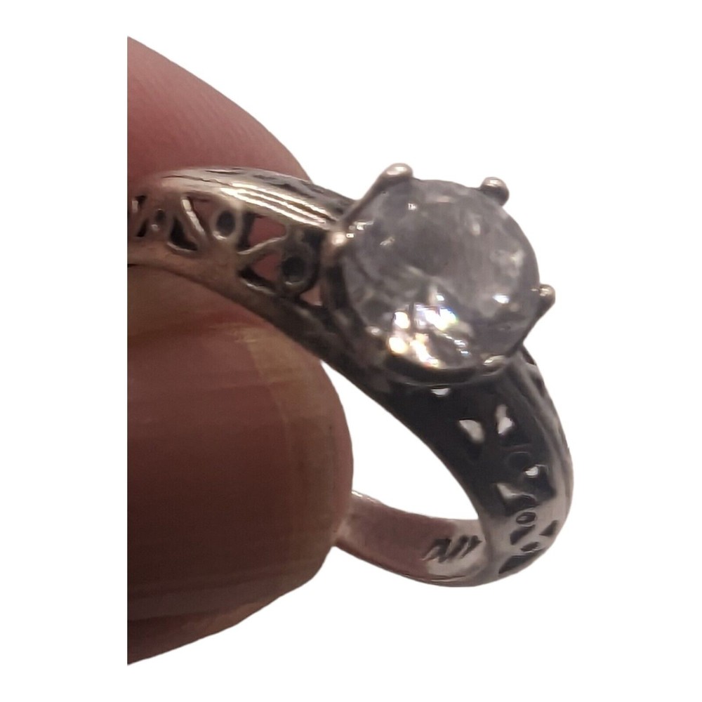 Art Deco Style Sterling Silver  Cubic Zirconia Solitaire Filigree Ring Size 6.75 - Picture 7 of 11